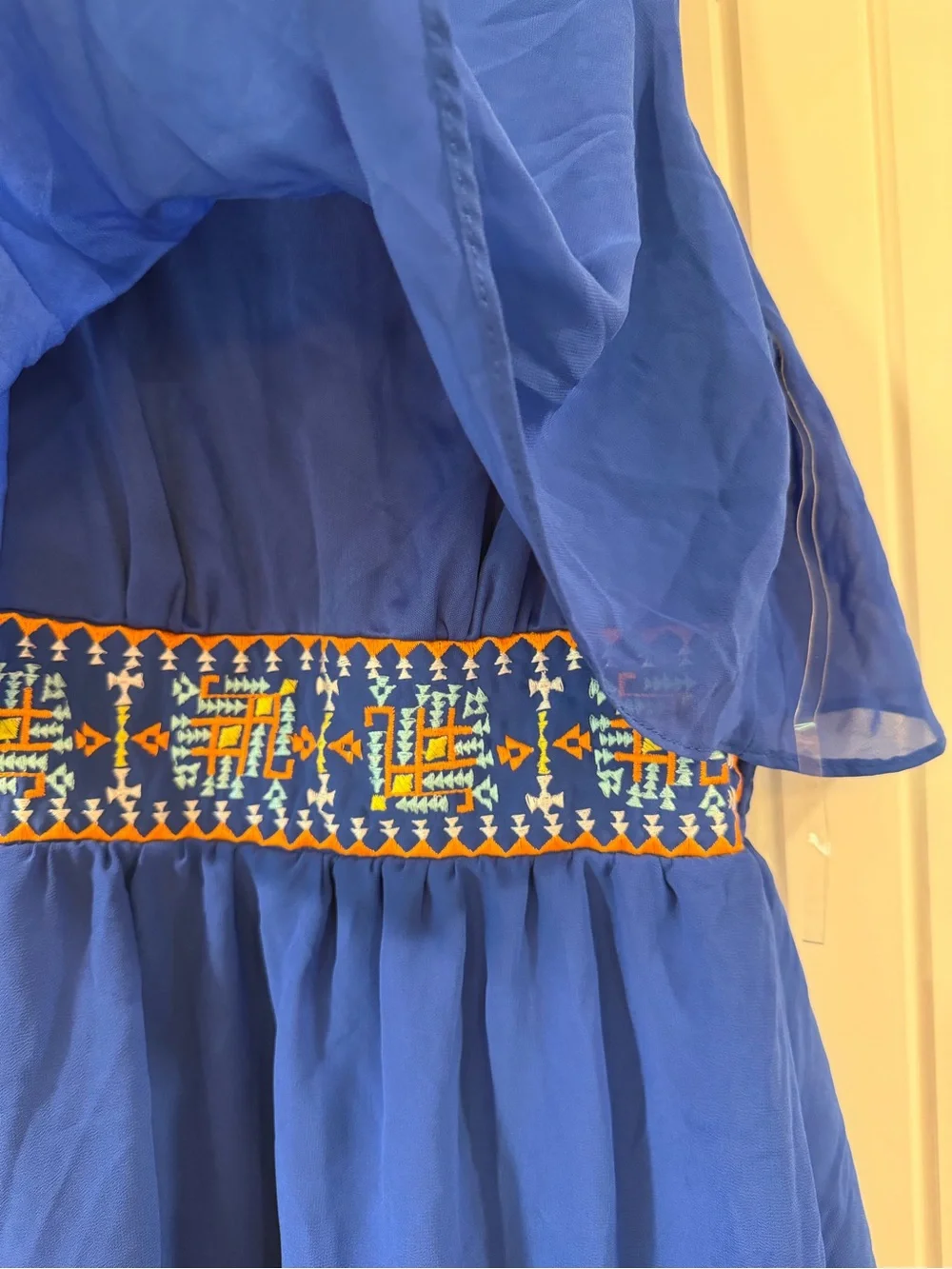 Sequin Hearts Royal Blue Sleeveless Party Dress with Embroidered Waist